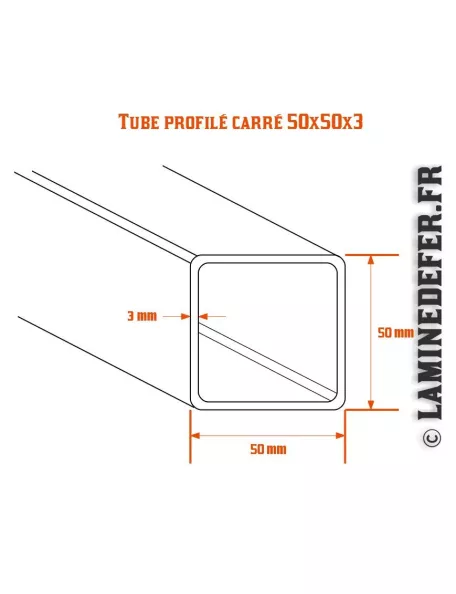 Schéma du tube profilé carré 50x50x3
