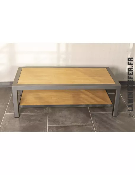 Table basse en fer et bois en tube profilé carré 50x50x3